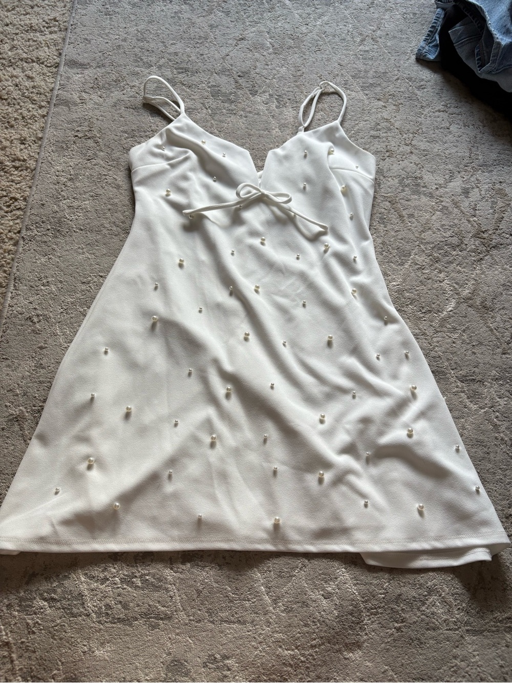 City Triangles Cream Pearl-Embellished Slip Dress